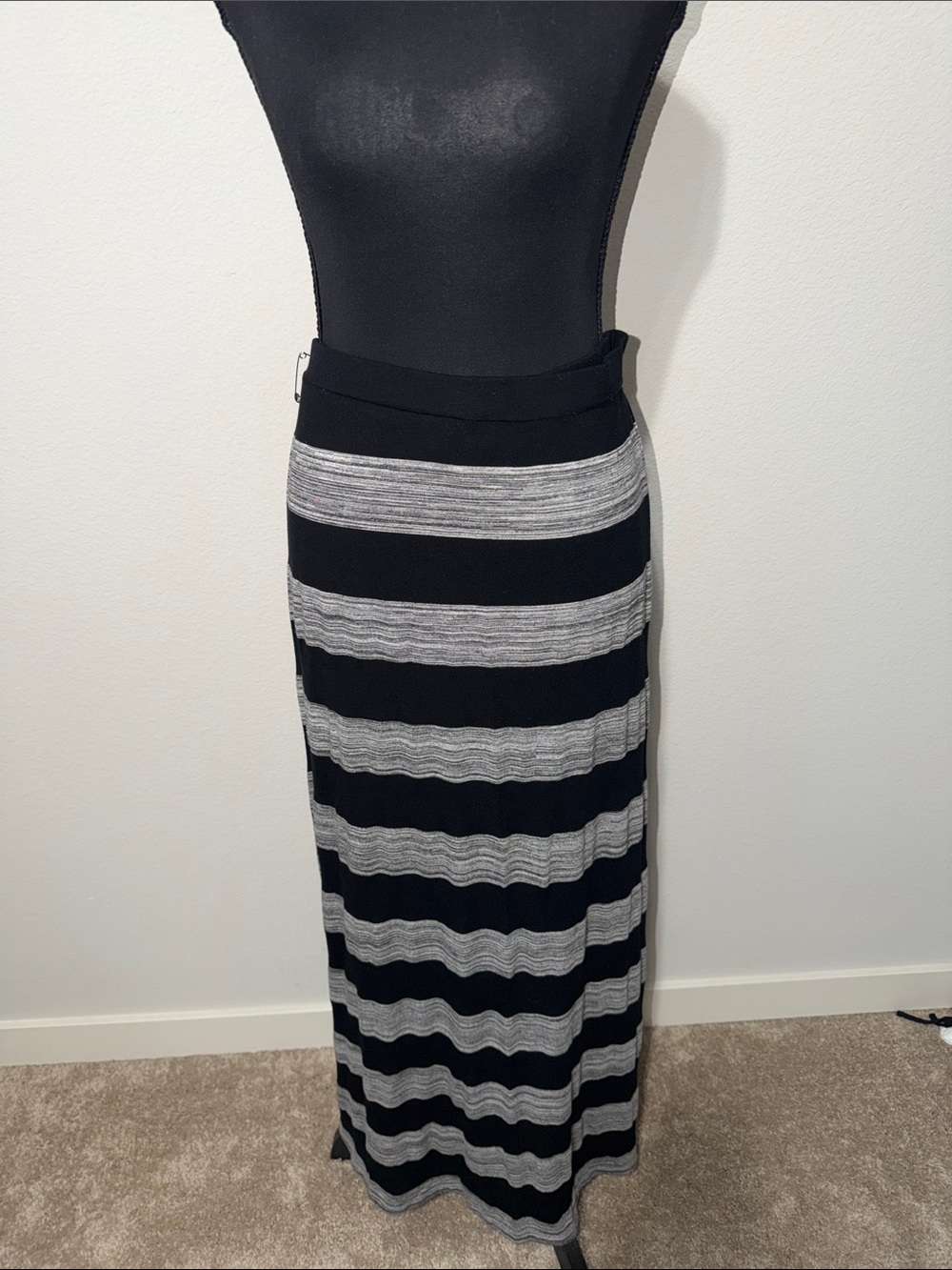 Vintage Michael Kors Black and Gray Striped Maxi Skirt
